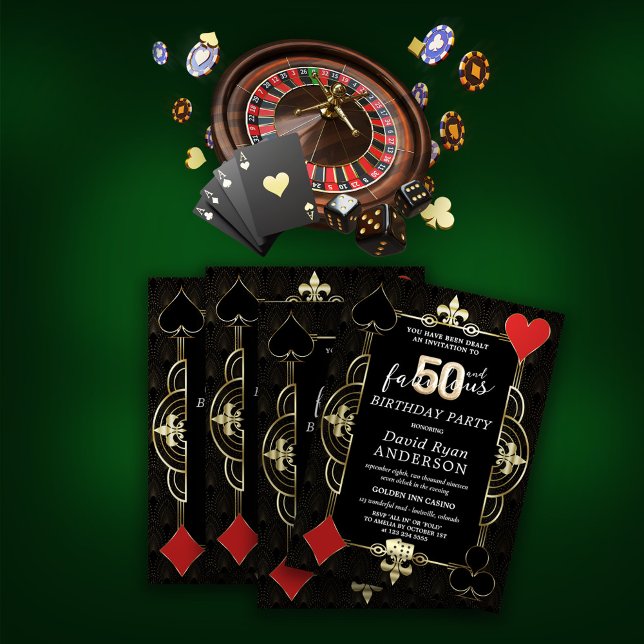 Casino Night Poker 50 and Fabulous Birthday Party  Invitation (Creator Uploaded)