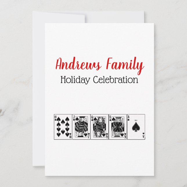 Casino Night Poker Royal Straight Flush Christmas Invitation (Front)