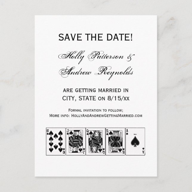 Casino Night Poker Royal Straight Flush Spades Announcement Postcard (Front)