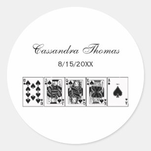 Casino Night Poker Royal Straight Flush Spades Classic Round Sticker