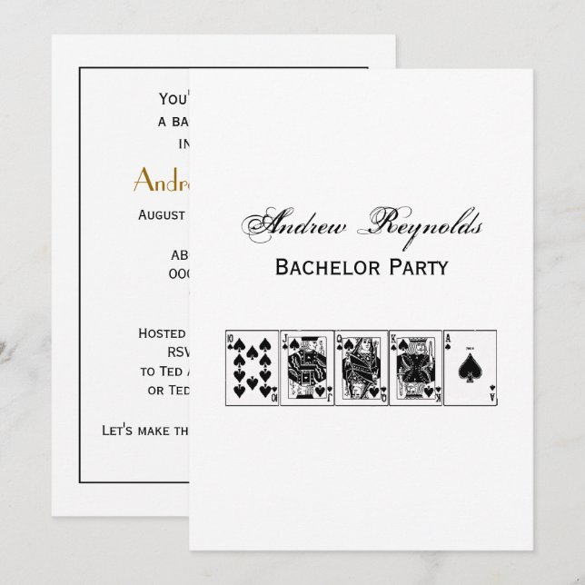 Casino Night Poker Royal Straight Flush Spades Invitation (Front/Back)