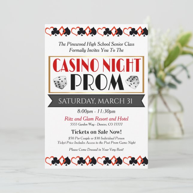 Casino Night Prom Dance Invitation (Standing Front)