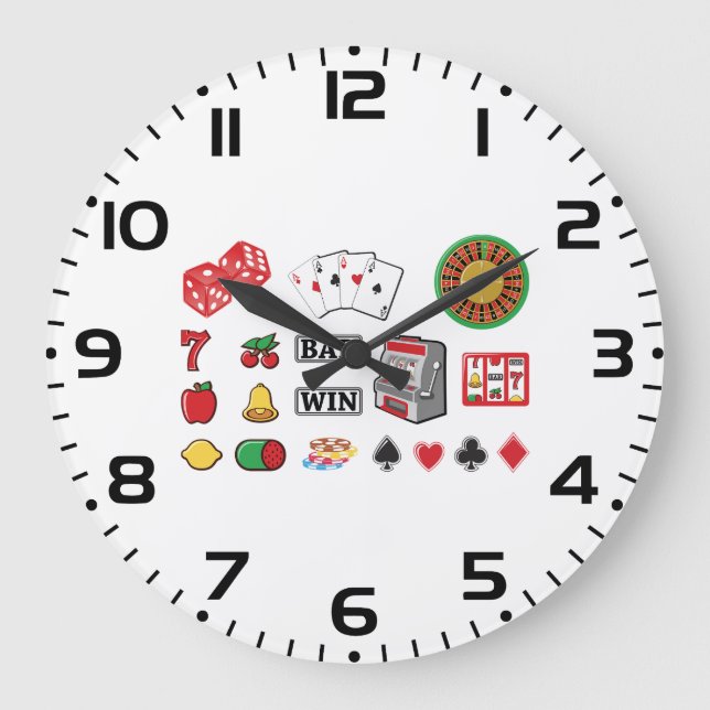 Casino Night Slot Machine Poker Lucky 7s Large Clock (Front)