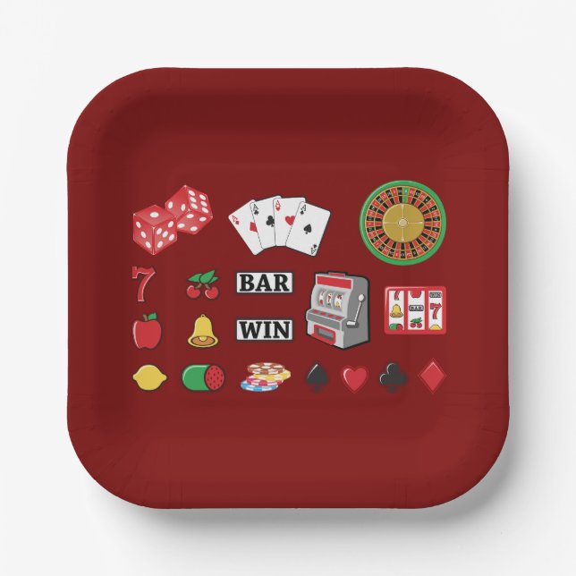 Casino Night Slot Machine Poker Lucky 7s Paper Plate (Front)