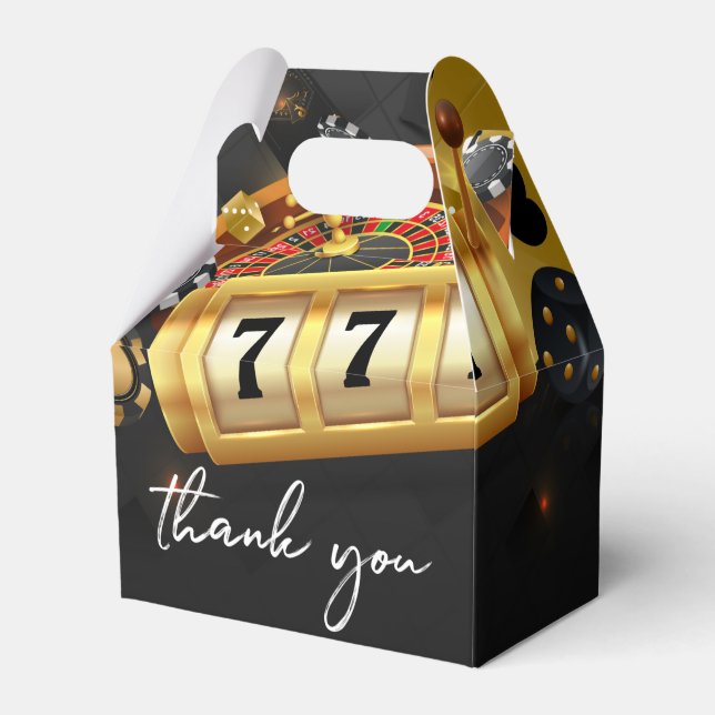 Casino Night Thank you Party Black Gold Favour Box (Front Side)