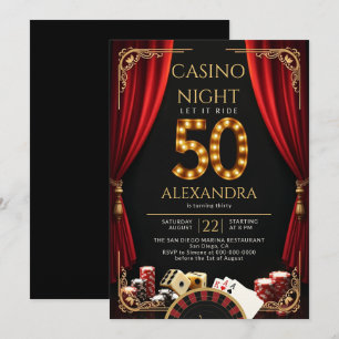 Casino Night Vegas Poker Roulette 50th Birthday Invitation