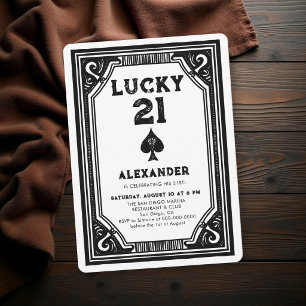 Casino Night Vintage Ace Spades Men 21st Birthday Invitation