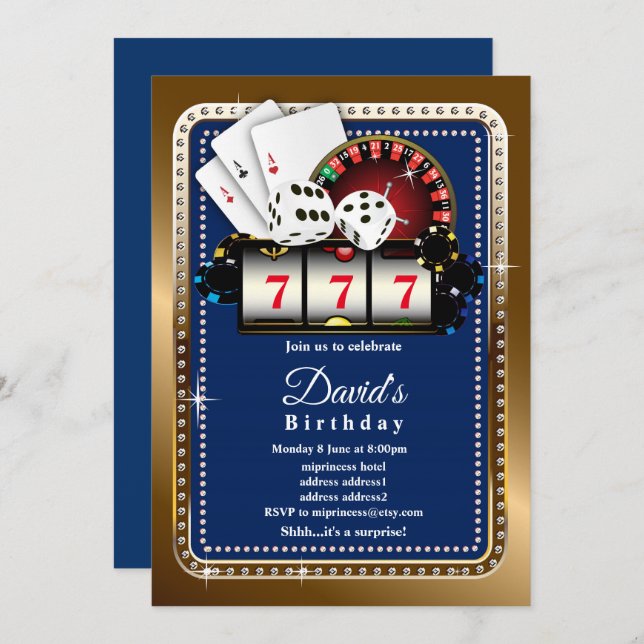 casino party invite, 7 7 7 Slot machine Invitation (Front/Back)