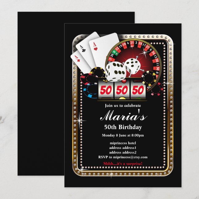 Casino party invite, Poker Invitation (Front/Back)