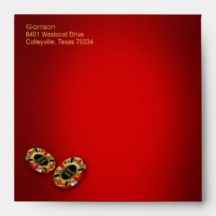 Casino Party square custom   red gold Envelope