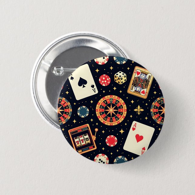 Casino pattern theme on black 6 cm round badge (Front & Back)