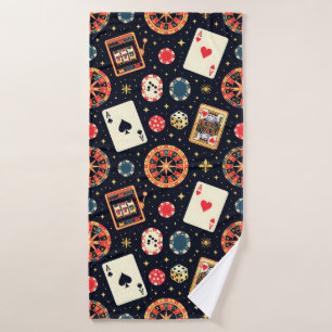 Casino pattern theme on black bath towel