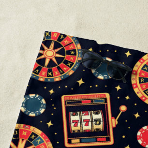 Casino pattern theme on black beach towel