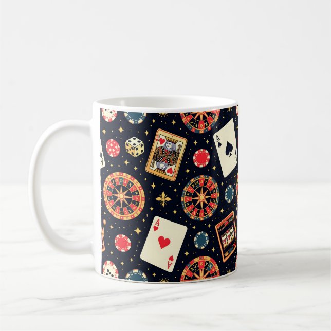 Casino pattern theme on black coffee mug (Left)