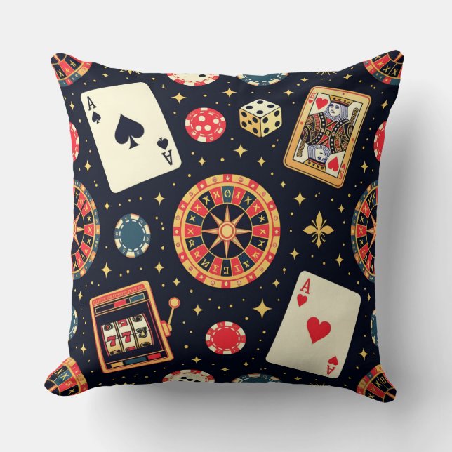 Casino pattern theme on black cushion (Front)
