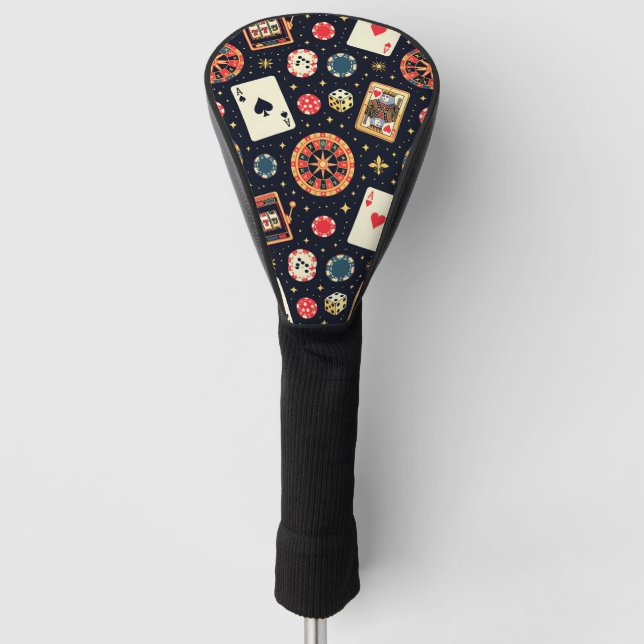 Casino pattern theme on black golf head cover (Front)
