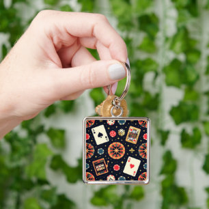 Casino pattern theme on black key ring