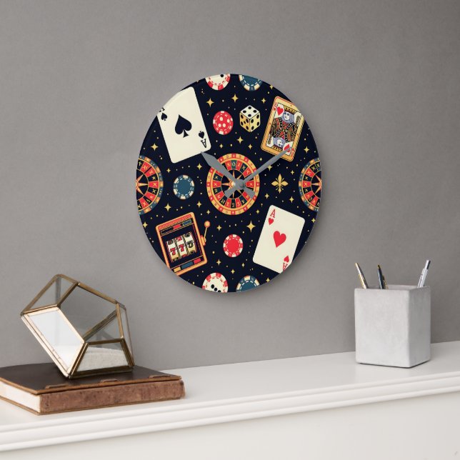 Casino pattern theme on black large clock (Office)