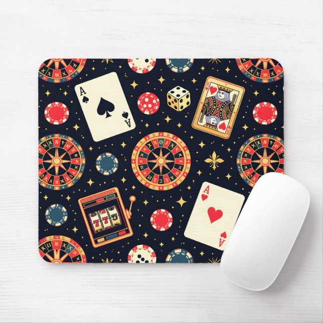 Casino pattern theme on black mouse mat (With Mouse)