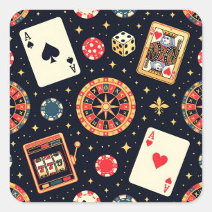 Casino pattern theme on black square sticker