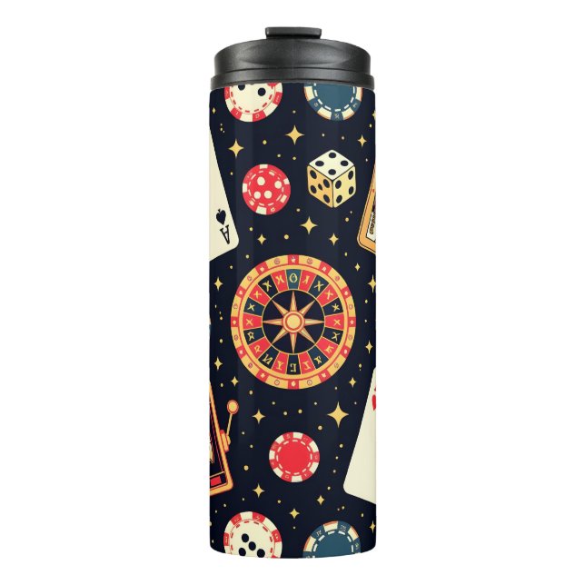 Casino pattern theme on black thermal tumbler (Front)