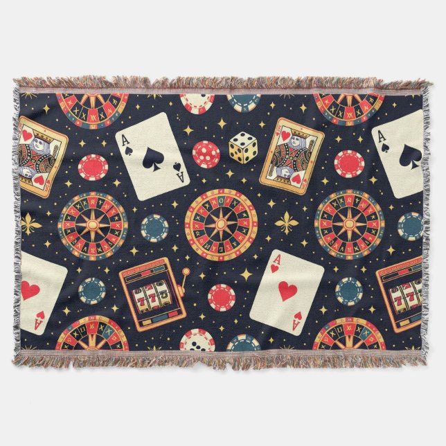 Casino pattern theme on black throw blanket (Front)