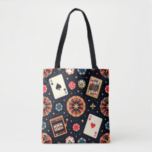 Casino pattern theme on black tote bag