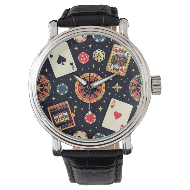 Casino pattern theme on black watch (Front)