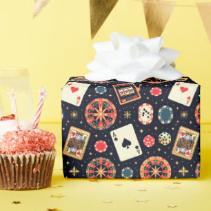 Casino pattern theme on black wrapping paper