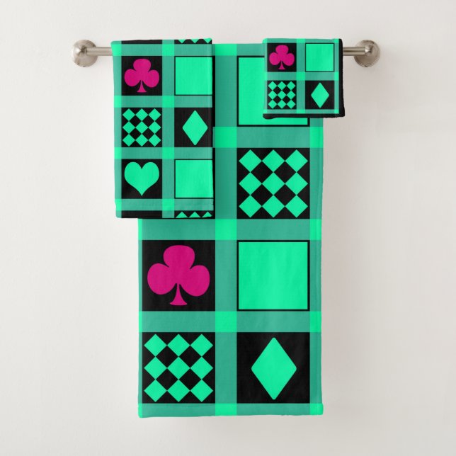 Casino playing cards suits hearts crosses clubs sp bath towel set (Insitu)