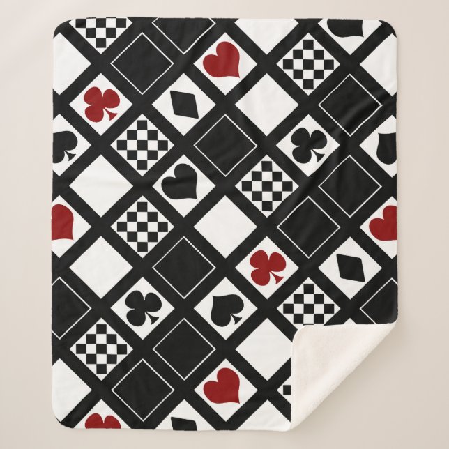 Casino playing cards suits hearts crosses clubs sp sherpa blanket (Front)