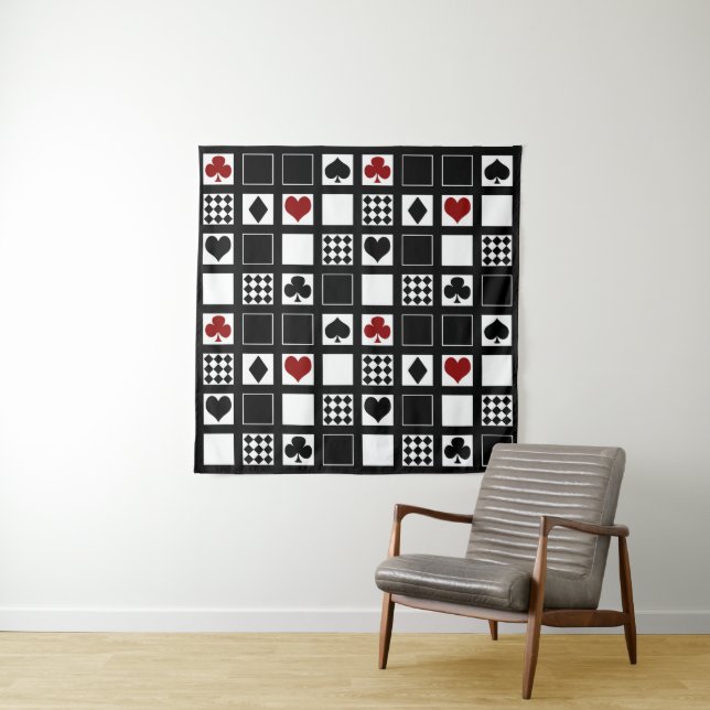 Casino playing cards suits hearts crosses clubs sp tapestry (In Situ)