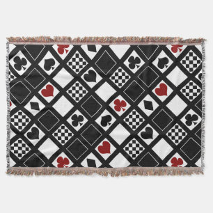 Casino playing cards suits hearts crosses clubs sp throw blanket