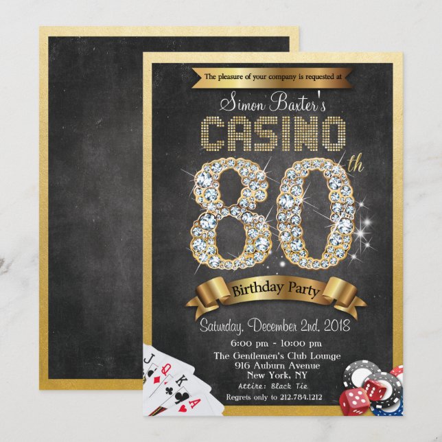 Casino Poker 80th Birthday Invitation (Front/Back)