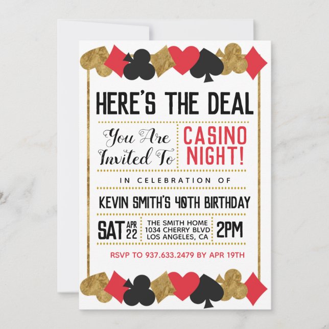 Casino Poker Birthday Invitation (Front)