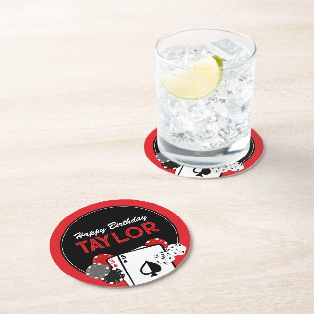 Casino Poker Birthday Party Paper Coasters (Insitu)