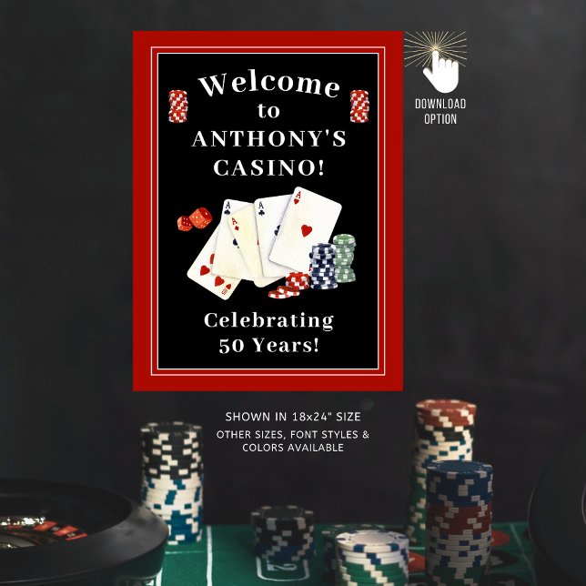 Casino Poker Birthday Party Personalised Welcome Poster (Creator Uploaded)