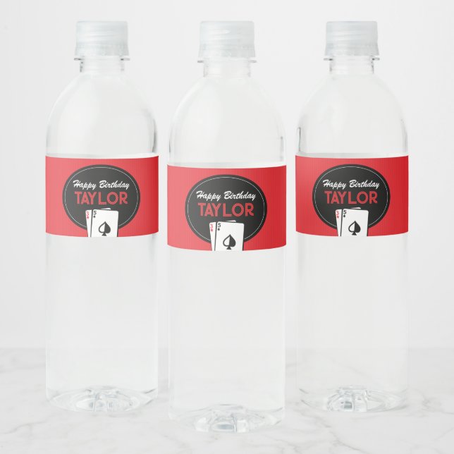 Casino Poker Card Birthday Water Bottle Labels (Bottles)