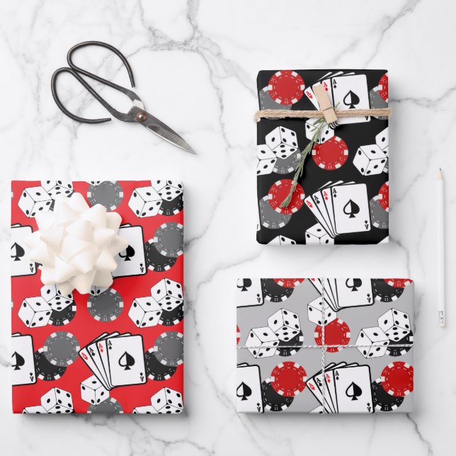 Casino Poker Card Party Gift Wrapping Paper Set (Front)