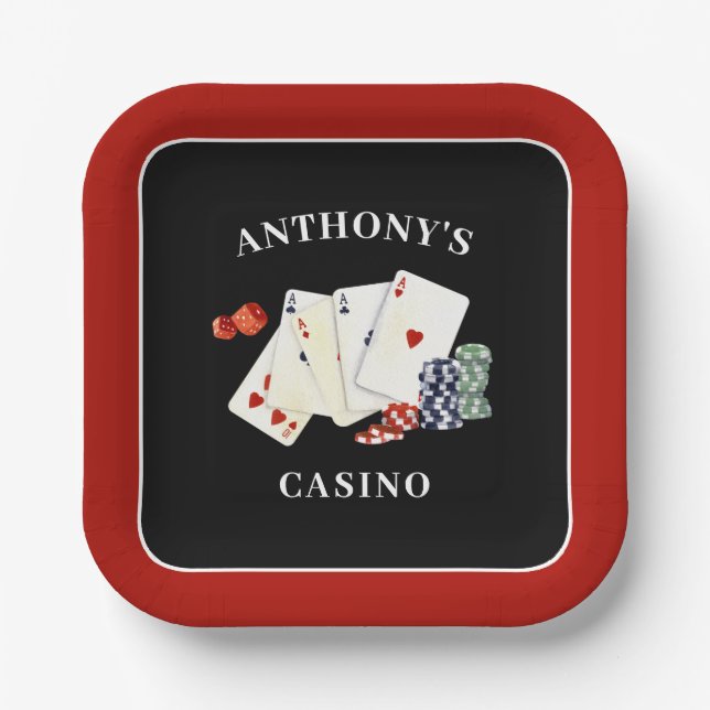 Casino Poker Card Party Personalised Paper Plate (Front)