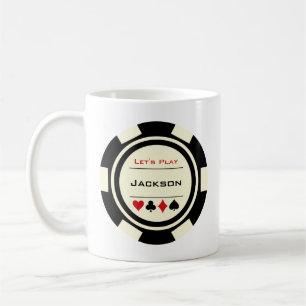 Casino Poker Chip Black Cream Red with Name Coffee Mug