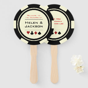 Casino Poker Chip Black Cream Welcome To Wedding Hand Fan