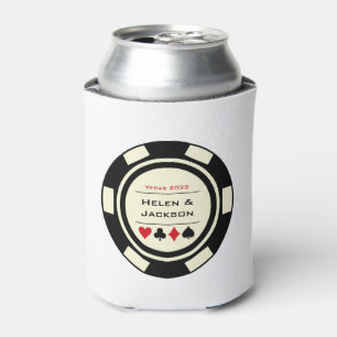Casino Poker Chip Black Cream White Vegas Wedding Can Cooler