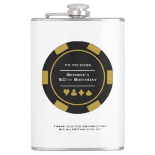 Casino Poker Chip Black Gold Las Vegas Birthday Hip Flask