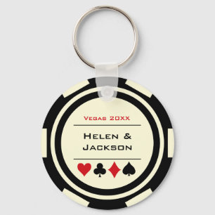 Casino Poker Chip Black Off-White Wedding Favour Key Ring