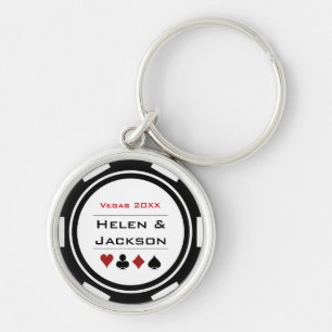 Casino Poker Chip Black White Wedding Favor Key Ring