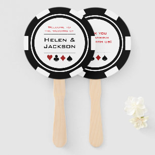 Casino Poker Chip Black White Welcome To Wedding Hand Fan