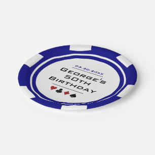 Casino Poker Chip Blue White Las Vegas Birthday Paper Plate