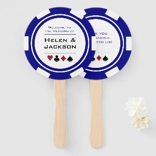 Casino Poker Chip Blue White Welcome To Wedding Hand Fan