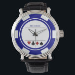 Casino Poker Chip Las Vegas White Navy Blue Watch<br><div class="desc">This white and navy blue poker chip style watch would make a fantastic gift for yourself or for the casino loving person in your life. Personalise the design with a name. Maybe this will be his lucky charm at the tables!</div>